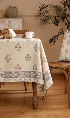 patdrea Designer Beige Long Tablecloth for Rectangle Table,Elegant Linen Floral Pattern French Table Cloth,Decor Cover Cloth for Kitchen Dining Christmas,Thanksgiving,Party,63"x102"-Istana a - Image 9