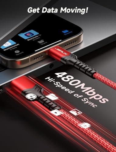 JSAUX USB C Cable [2-Pack 6.6ft], USB A to USB Cord Fast Charging for iPhone 17, iPhone Air, iPhone 17 Pro, iPhone 17 Pro Max, iPhone 16/iPhone 15 Series, Samsung S20 S10, Note 20 10, Car Play - Red - Image 7