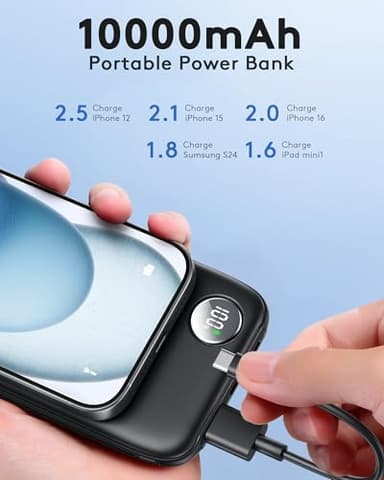 Ntaanoo Power Bank Fast Charging 22.5W, Ultra Slim Portable Charger USB C 10000mAh, Travel Powerbank for iPhone 11 12 13 14 15 16 Samsung Google Android etc, DC Lightweight Battery Pack Phone Charge - Image 7
