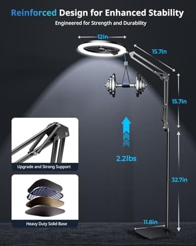 UBeesize 12" Ring Light Tripod for iPhone with Overhead Phone Mount Holder, Ring Lights with Stand and Camera Mounts for Photography/Live Streaming/TikTok/YouTube Content Creation - Image 4