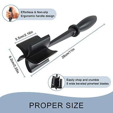 Meat Chopper, 5 Curve Blades Ground Beef Masher, Heat Resistant Meat Masher Tool for Hamburger Meat, Ground Beef, Turkey and More, Nylon Hamburger Chopper Utensil Non-scratch Utensils - Image 3