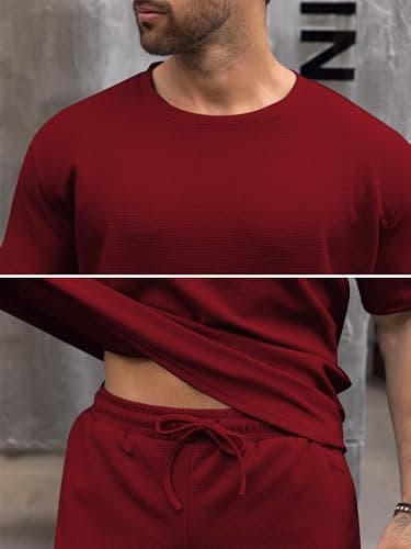 Babioboa Men's Sweatsuit Short Sleeve T Shirt Suit Summer Tee Short Sets Waffle Comfy Casual Sets for men - Image 5