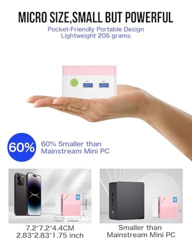 GMKtec Mini PC NucBox G5, Intel 12th Gen Alder Lake N97 (up to 3.6GHz), 12GB RAM 256GB M.2 SSD, Home, Business, Office Mini Computer, 4K UHD Dual HDIMI, RJ45-Pink - Image 7