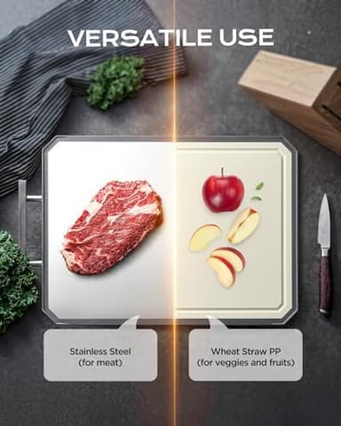 SNOWCLAD Stainless Steel Cutting Board,Double Sided Steel Cutting Boards for kitchen,Stainless Steel/Wheat straw pp Large Board for meat,non toxic Chopping,16 * 11 Inch,Dishwasher Safe - Image 5