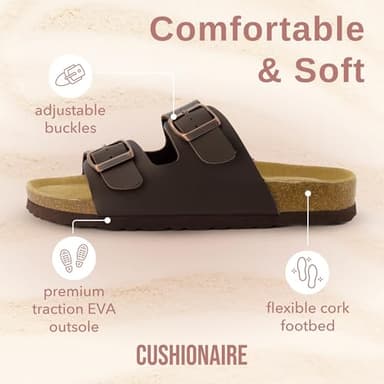 CUSHIONAIRE Lane Cork Footbed Sandals for Women – Comfortable Double Buckle Slip-On with Genuine Suede Footbed & Arch Support Slides for Women Footwear, BROWN 7.5 - Image 6