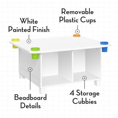 RiverRidge Kids Desk and Art Activity Table - Play Table with 4 Storage Cubbies & Removable Storage Cups for Crafts, Puzzles & Activities 2 Navy Folding Fabric Bins - Image 4