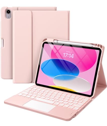 Harvopu Compatible for iPad 11th 10th Generation Case with Keyboard, Folio Cover with Pencil Holder, Multi-Touch Trackpad, 7 Color Backlit, Detachable Keyboard for iPad (A16) 11th/10th Gen (Light Pink - Image 1