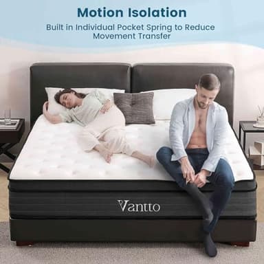 Vantto Queen Size Mattress, 12 Inch Individual Pocket Springs Hybrid Memory Foam Mattress in a Box for Pressure Relief, Motion Isolation, CertiPUR-US - Image 4