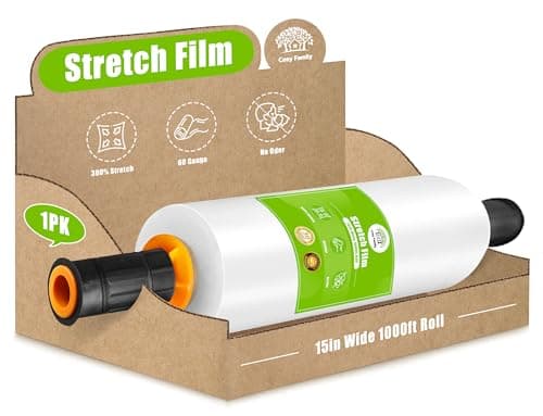 Cosy Family Plastic Wrap Stretch Film Roll - 1000ft 60 Gauge Industrial Strength 15 inch Wide Clear Plastic Wrap Roll with Handles for Pallet Wrapping Shipping Moving - Clear, Pack of 1 - Image 1