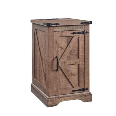 JXQTLINGMU Nightstand with Charging Station, Rectangular Farmhouse End Table with Barn Door and Adjustable Storage Shelf, 17" Deep Wood Rustic Sofa Side Table for Living Room, Bedroom, Light Brown - Image 8