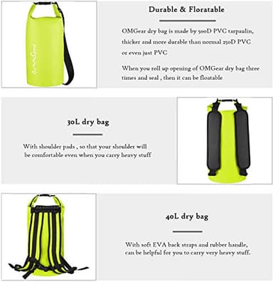 OMGear Waterproof Dry Bag Backpack Waterproof Phone Pouch 40L/30L/20L/10L/5L Floating Dry Sack for Kayaking Boating Sailing Canoeing Rafting Hiking Camping Outdoors Activities (Bright Yellow,30L) - Image 4