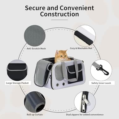 Cat, Dog Carrier for Pets up to 15 lbs, Soft-Sided Collapsible Pet Carrier with Sturdy Base, Roll-up Curtain and Large Storage Bag, Cat Bag for Medium Cats and Small Dogs - Image 6