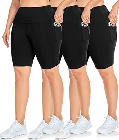 NEW YOUNG 3 Pack Plus Size Biker Shorts with Pockets for Women-High Waisted 8" Yoga Pants Workout Shorts - Image 1