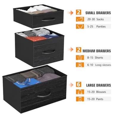 YaFiti Dresser for Bedroom with 10 Drawers, Chest of Drawers with Side Pockets, Hooks, Wooden Top and Sturdy Metal Frame, Fabric Dresser Drawers for Living Room, Hallway (Black Wood Veins) - Image 8