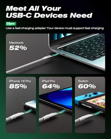 SwaggWood USB C Cable, 5 Pack 3/3/6/6/10FT 60W Fast Charging USB C to USB C Cable, Nylon Braided Type C Charger Cable for iPhone 16/15/iPad Pro/MacBook Air, Galaxy Z Fold7/S25 and More- Grey - Image 7