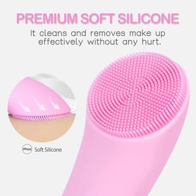 PRITECH Facial Cleansing Brush, Rechargeable Silicone Face Scrubber with Heat Massage End, Vibrating Exfoliator Scrubber for Deep Cleaning, Waterproof Face Brush for Women and Men (Pink) - Image 7