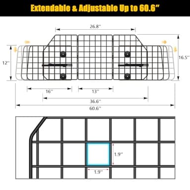 Gtongoko Dog Car Barriers for SUVs, Vehicles, Cars, Trucks, Upgraded Adjustable Heavy-Duty Wire Mesh Pet SUV Barriers Universal-Fit, Car Accessories Safety Travel, 2pcs 51.2In Elastic Ropes Included - Image 3