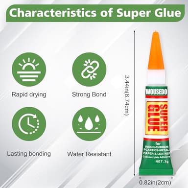 WOUSEDO 36 X 3g Super Glue Clear, Strong Adhesive,Super Glue Fast Drying Cyanoacrylate Glue for Wood,Rubber,Leather, Plastic, Metal, Rhinestone Jewelry, DIY Crafts and More - Image 4