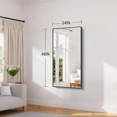 Koonmi Black Framed Bathroom Mirror - Shatterproof 24"x48" Tempered Glass, HD No Distortion, Horizontal/Vertical Mount, Modern Matte Aluminum Alloy Frame - Image 2