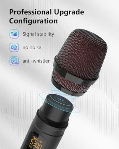 ROUWU Wireless Microphones, UHF Metal Dual Handheld Cordless Dynamic Karaoke Microphone Wireless, 1/4 "Output for Rechargeable Wireless Microphone, Wedding, Party,DJ, Church, Speech,Class Use, 240ft - Image 3