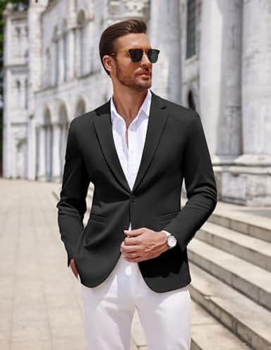COOFANDY Men's Casual Knit Blazer Suit Jacket Stretch Sport Coats Regular Fit Black - Image 2