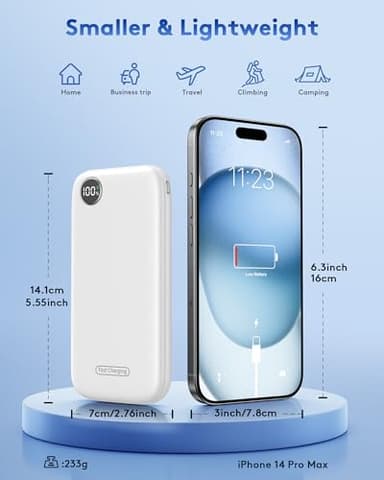 Ntaanoo Power Bank Fast Charging 22.5W, Ultra Slim Portable Charger USB C 10000mAh, Travel Powerbank for iPhone 11 12 13 14 15 16 Samsung Google Android etc, DC Lightweight Battery Pack Phone Charge - Image 5