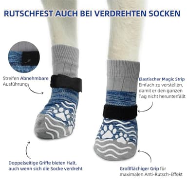 PUPTECK Anti Slip Dog Socks, Shoes with Grippers to Prevent Licking Hardwood Floors Traction, Rubber Boots & Paw Protectors, Senior Dogs Booties Navy Blue - Image 2