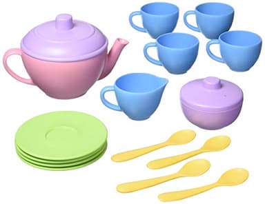 Green Toys Tea Set, Pink CB - 17 Piece Pretend Play, Motor Skills, Language & Communication Kids Role Play Toy. No BPA, phthalates, PVC. Dishwasher Safe, Recycled Plastic, Made in USA. - Image 1