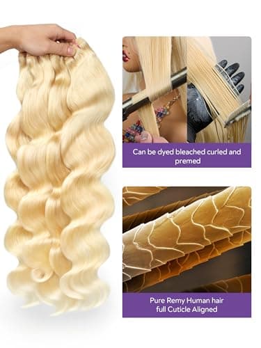 Blonde Body Wave Bundles Human Hair 18 20 22 24 inch 4 Bundles 613 Bundles Human Hair Extensions Natural Brazilian Virgin Unprocessed Human Hair with Mono Top Closure - Image 4