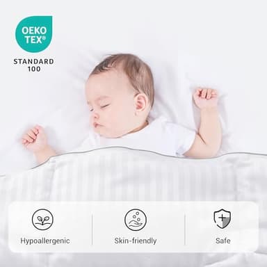 ZPECC Toddler Down Alternative Comforter, 39x47 Hypoallergenic Baby Blanket Quilt, Soft Breathable Lightweight All Season Kids Duvet Insert for Crib Stroller Cot Daycare, White Stripe - Image 4