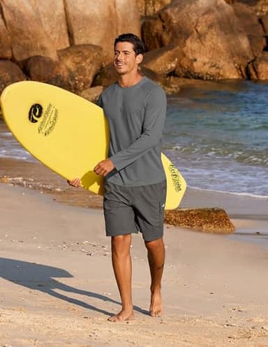 COOFANDY Sun Protection Shirts for Men Long Sleeve Stretchy Casual Summer Beach T-Shirt Quick Dry Swim Shirt Dark Grey - Image 2