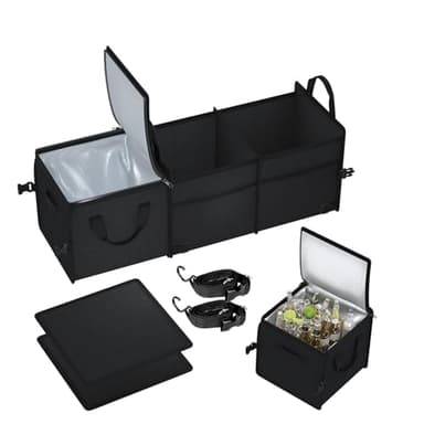 X-cosrack Trunk Organizer with Pack Portable Insulation Cooler Bag-Collapsible Multi-Compartment -Large Capacity Washable Car Storage Bag-To Suit SUV, Truck, Automotive, Any In-vehicle, Black - Image 1