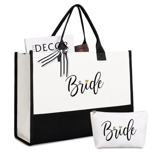 Lamyba Bride To Be Gifts for Wedding, Bridal Shower Gifts, Bachelorette Party, Engagement,Honeymoon, Bride Bag Tote with Makeup Bag - Image 1