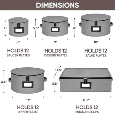 BALEINE China Storage Containers, Sturdy Quilted Wine Glass Storage, Plate Organizer with Carry Handles, Moving Boxes for Dishes, Cups, Mugs and Stemware (Plate Mug Combo, Hard Shell Grey) - Image 2