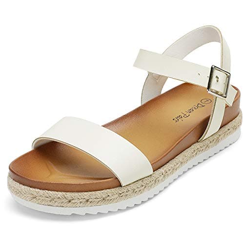 DREAM PAIRS Women White Pu Open Toe Ankle Strap Espadrille Casual Flatform Platform Wedge Sandal -White/Pu - 9 - Image 1