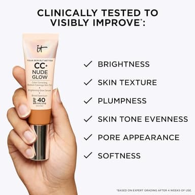 IT Cosmetics CC+ Nude Glow (Neutral Rich) - Medium Coverage Foundation with SPF 40 & Brightening Glow Serum, Lightweight Skin Tint, 2% Niacinamide + Hyaluronic Acid, Up to 24H Hydration - 1.08 fl oz - Image 5