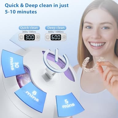 CANHOPE Ultrasonic Retainer Cleaner Machine, 42kHz Professional for Dentures, Aligners, Mouth Guards, Jewelry - IPX7 Waterproof Durable Removable Base and Top Cover, 3 Timer Settings, Quiet White - Image 5
