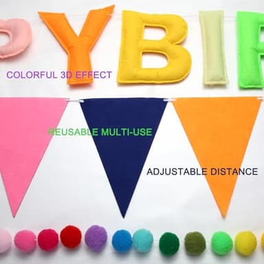 Pre-Strung Happy Birthday Banner - Felt Ball Garland HAPPY BIRTHDAY Pennant, Multicolor Bunting String Triangle Flags Bulk Rainbow Bunting - Image 3