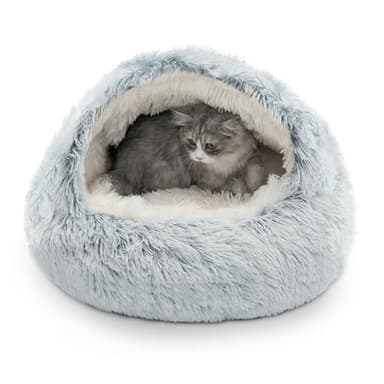 CATISM Cozy Cat Pod - Plush Hooded Cat Bed Cave, Self Warming, Removable Washable with Non-Slip Bottom - Image 1