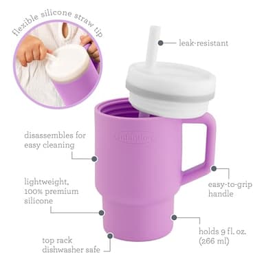 Infantino My 1st Tumbler, Silicone Sippy Cup with Straw & Handle, Spill-Resistant Baby Cup for On-the-Go, BPA-Free Transition Bottle, Lilac - Image 5