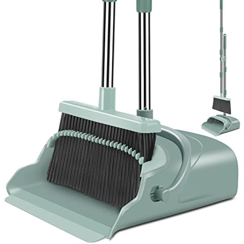 kelamayi Upgrade Broom and Dustpan Set, Large Size and with Long Handle, Upright,Ideal for Indoor Outdoor Garage Kitchen Room Office Lobby Use (Green) - Image 1