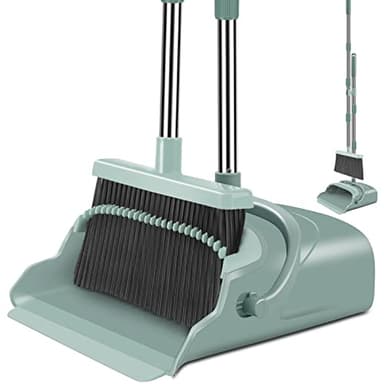 kelamayi Upgrade Broom and Dustpan Set, Large Size and with Long Handle, Upright,Ideal for Indoor Outdoor Garage Kitchen Room Office Lobby Use (Green) - Image 1