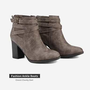 TOETOS Women's Chunky High Heel Ankle Boots Close Toe Fall Heeled Booties Shoes,Size 7,Taupe,CHICAGO-03 - Image 2