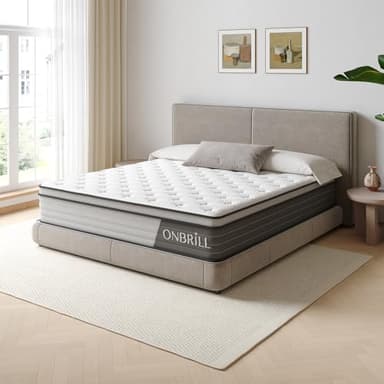 ONBRILL Hybrid Mattress, Queen Size Mattress in a Box with Gel Memory Foam and Individually Pocket Coils Springs, CertiPUR-US Certified, Motion Isolation, Fiberglass Free, Pressure Relieving - Image 1