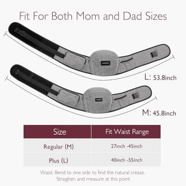 Momcozy Hip Seat Baby Carrier - Adjustable Waistband with Original 3D Belly Protector, Ergonomic Carrier with Various Pockets for Newborns & Toddlers up to 45lbs (Grey, Large) - Image 6