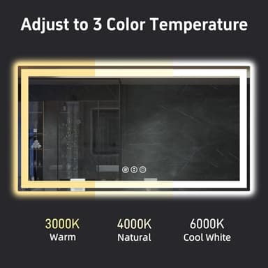 miskerm 60"x 36" LED Bathroom Mirror, Double Lighting Sources Dimmable, Backlit + Front Lit, Anti-Fog, Stepless Dimmable, Lighted Bathroom Vanity Mirror for Wall Tempered Glass (Horizontal/Vertical) - Image 5