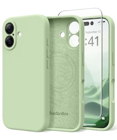 SuydanBox Magnetic for iPhone 17 Case, Compatible with MagSafe, [Full Camera Protection][Screen Protector] Silicone Shockproof Protective Phone Case for iPhone 17 6.3", Matcha - Image 1