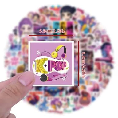 55Pcs Demon Hunters Vinyl Huntrix Band Sticker Set, Waterproof Vinyl Decals, Anime Character Collection for Laptop, Water Bottle Gifts Birthday Decorations (55PCS A) - Image 2