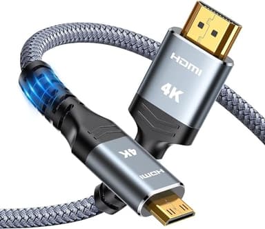 Highwings Mini HDMI to HDMI Cable 10FT, 4K 60Hz High Speed HDMI to Mini HDMI Cable Male Bi-Directional 2.0 Cord, for HDTV, Tablet, Camera and Camcorder [Aluminum Shell, Nylon Braided] - Image 1
