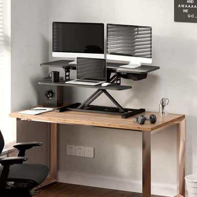 FLEXISPOT 42 inch Electric Motor Desk Converter, Height Adjustable Motorized Stand up Desk Riser with Quick Release Keyboard Tray, Black Monitors and Laptop Workstation - Image 2